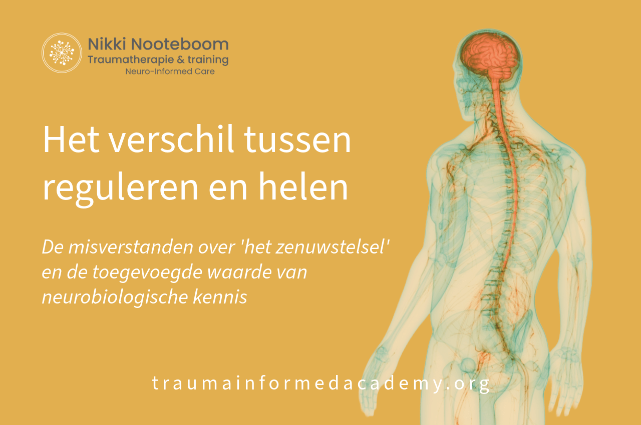tekening van een lichaam met brein en zenuwstelsel met de tekst: het verschil tussen reguleren en helen