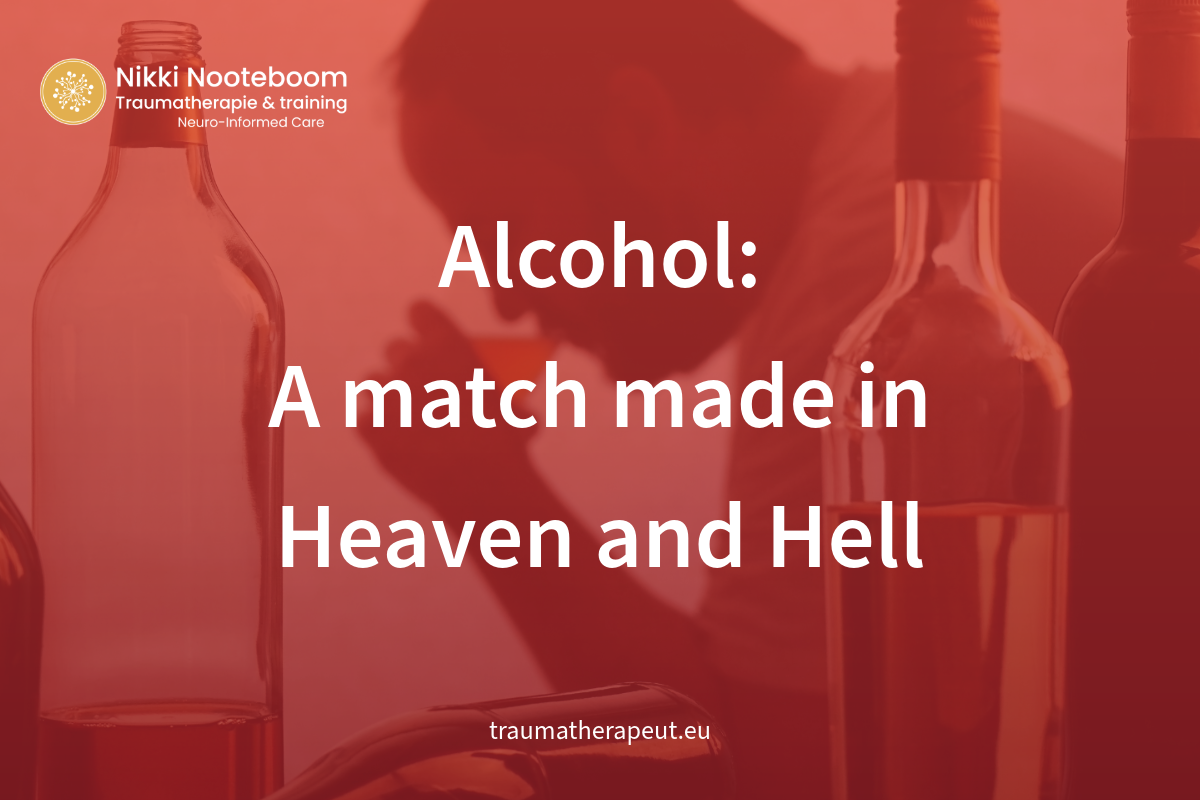 man die drinkt met flessen om zich heen als beeld voor verslaving als redmiddel